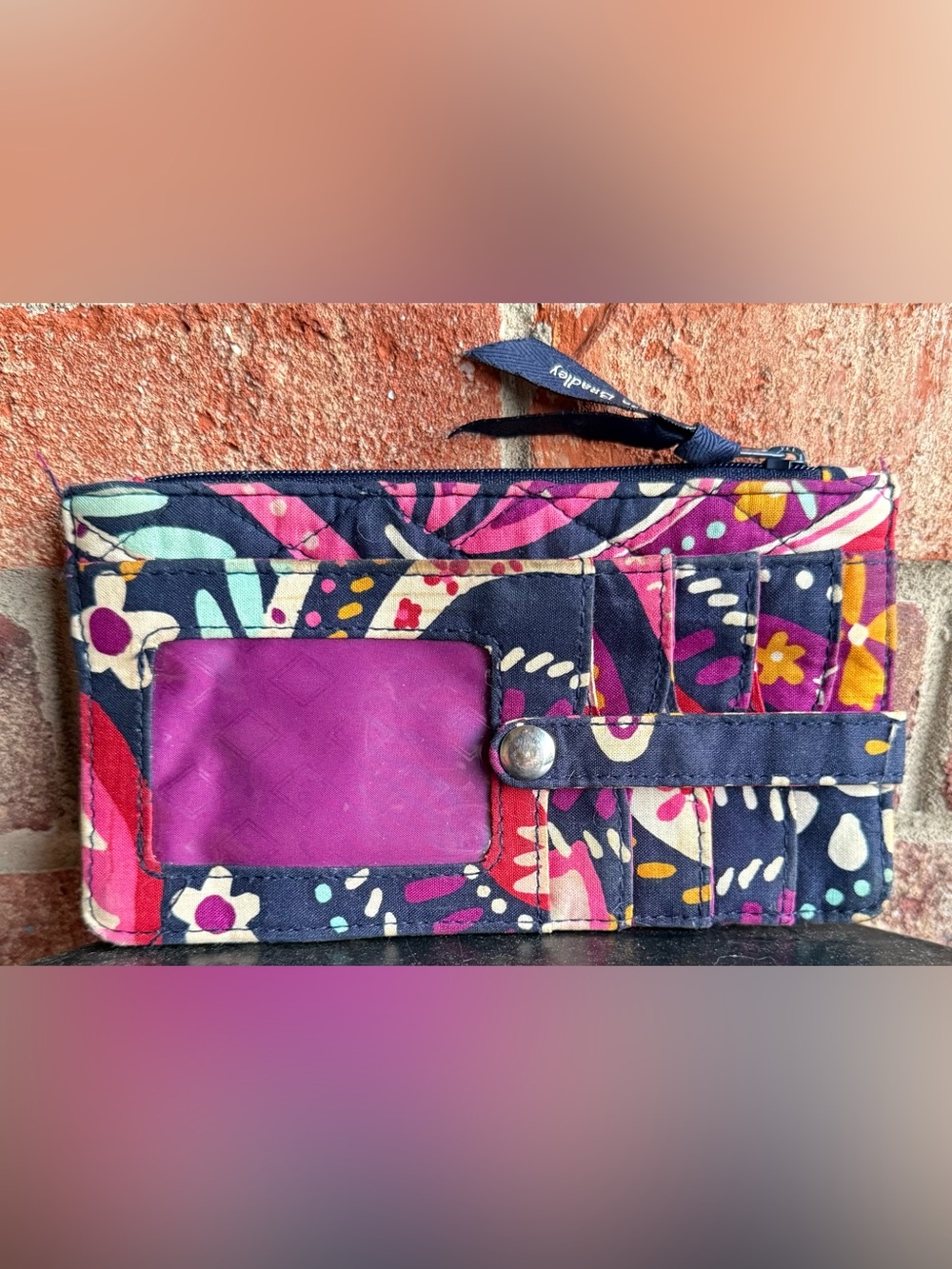 Vera Bradley Navy & Purple Floral Quilted ID Wallet